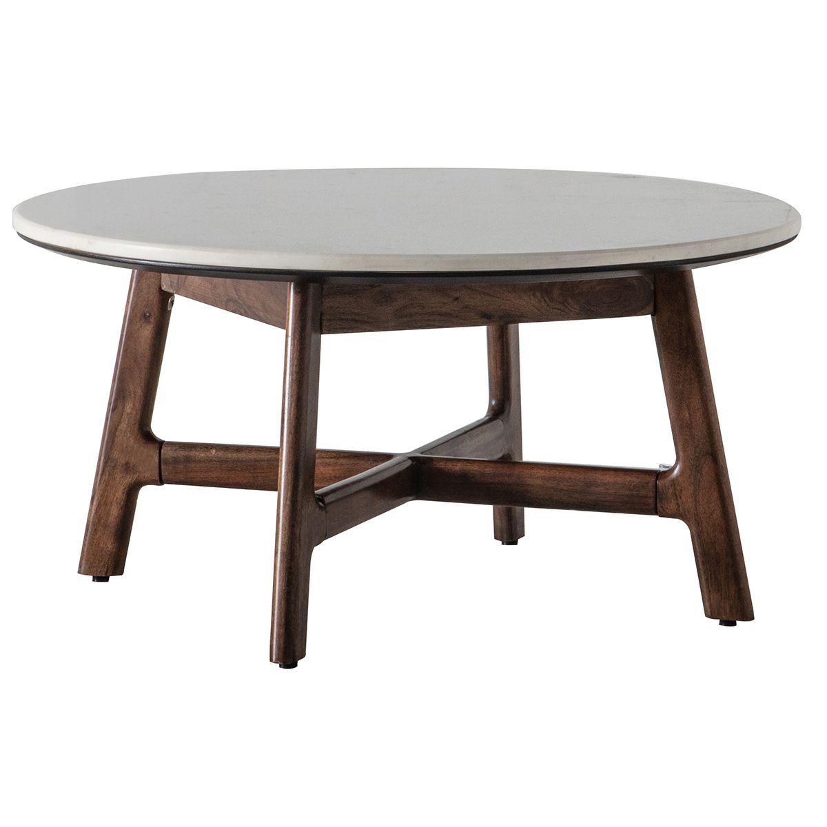Marello Walnut Stained Acacia Solid Wood Round Coffee Table with Marble Top
