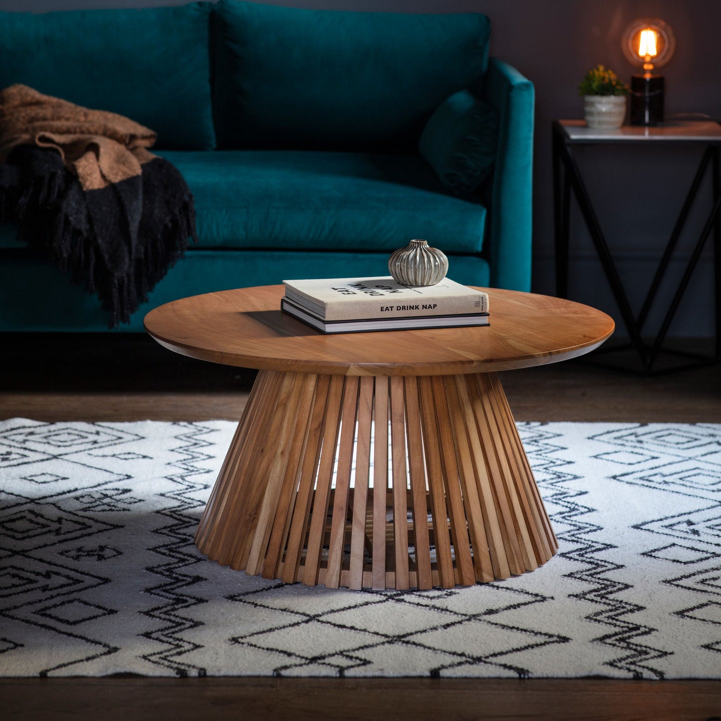 Safia Round Slatted Conical Base Coffee Table