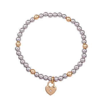 Beaded Heart Charm Stretch Bracelet