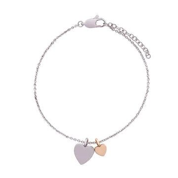 Double Heart Bracelet - Rhodium Silver & Gold