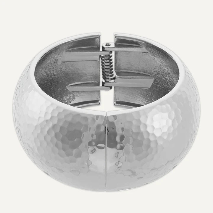 Chunky Textured Hinged Bangle - Rhodium Silver
