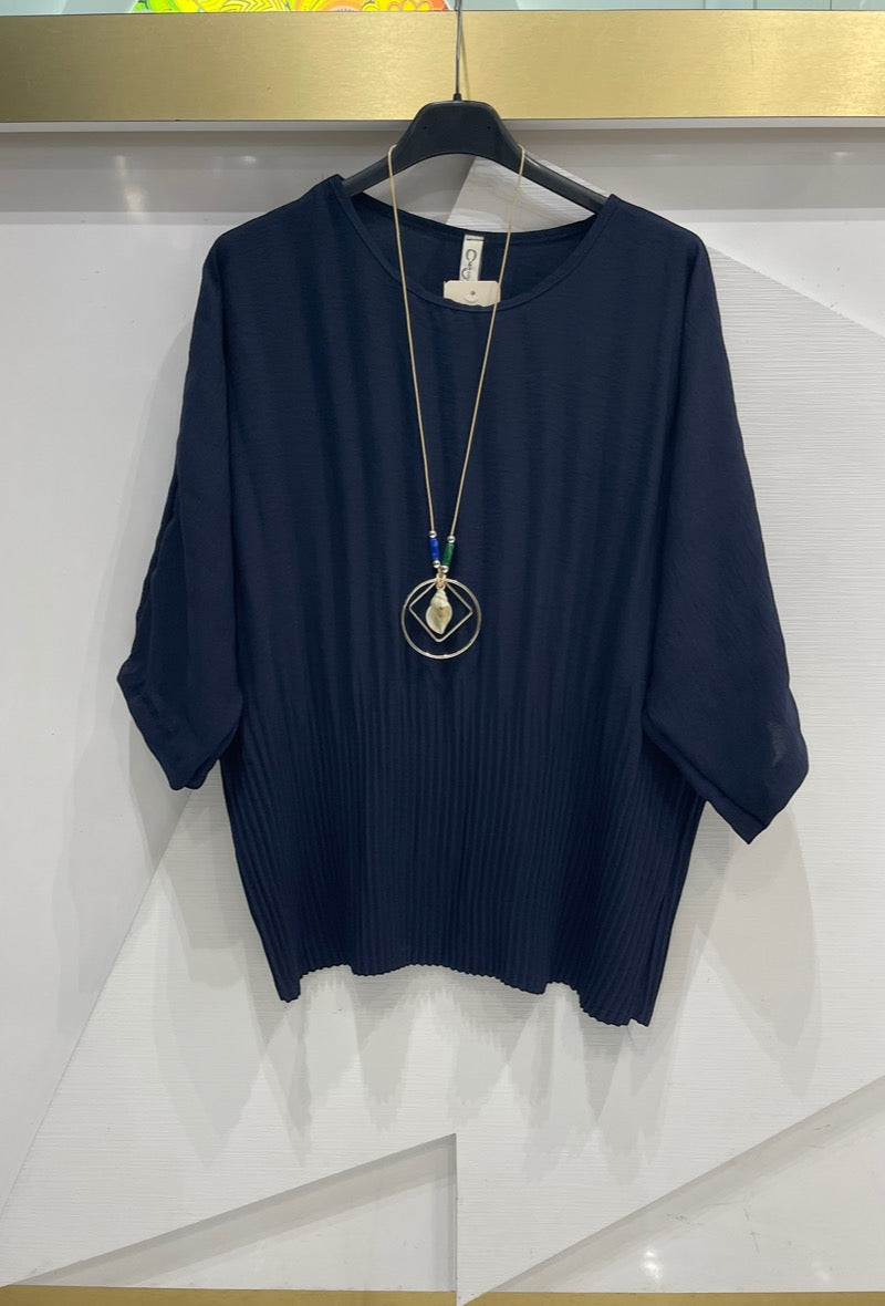 Mid Sleeve Pleat Detail Top with Necklace