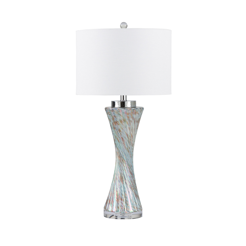 Brianna Blue Twisted Glass Tall Table Lamp with White Shade