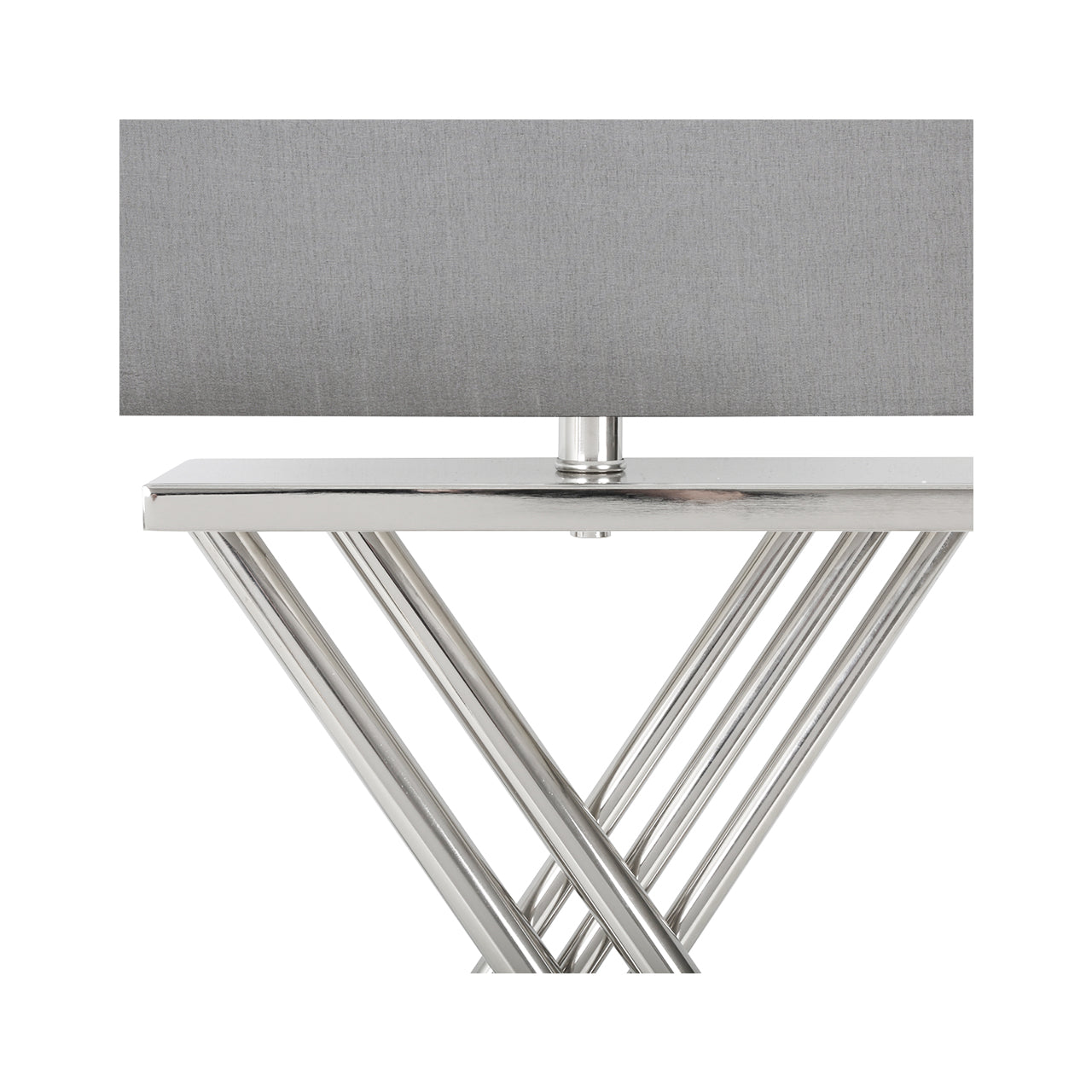 Denver X Frame Tall Table Lamp - Nickel finish with Grey Faux Silk Shade - 70cm