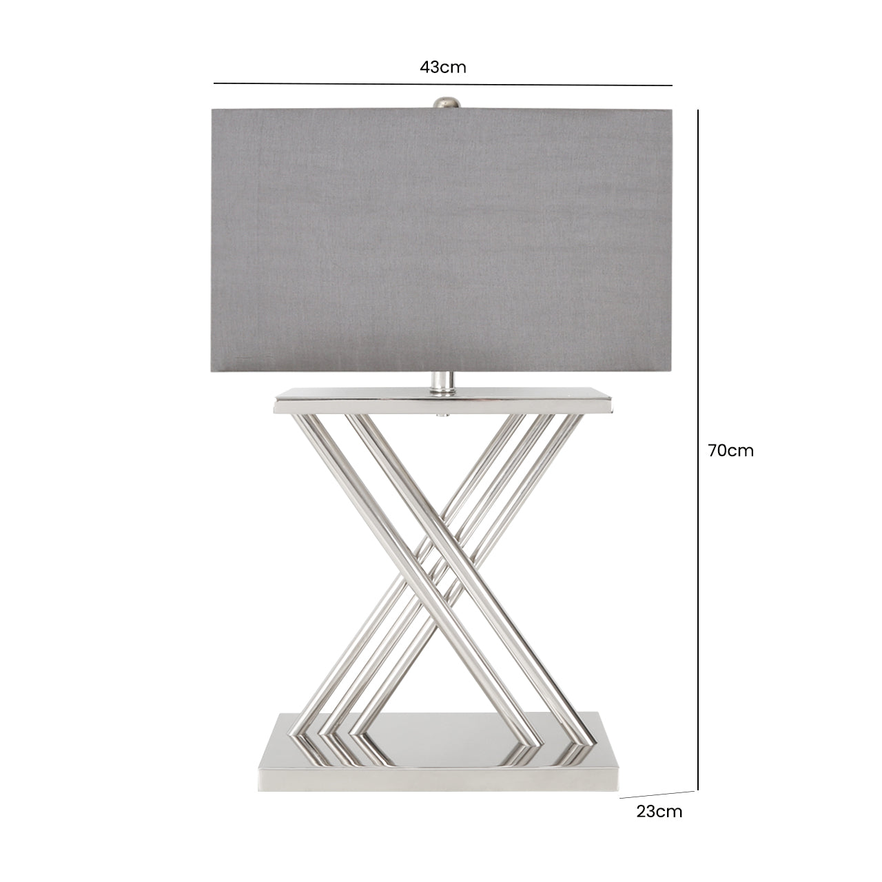 Denver X Frame Tall Table Lamp - Nickel finish with Grey Faux Silk Shade - 70cm
