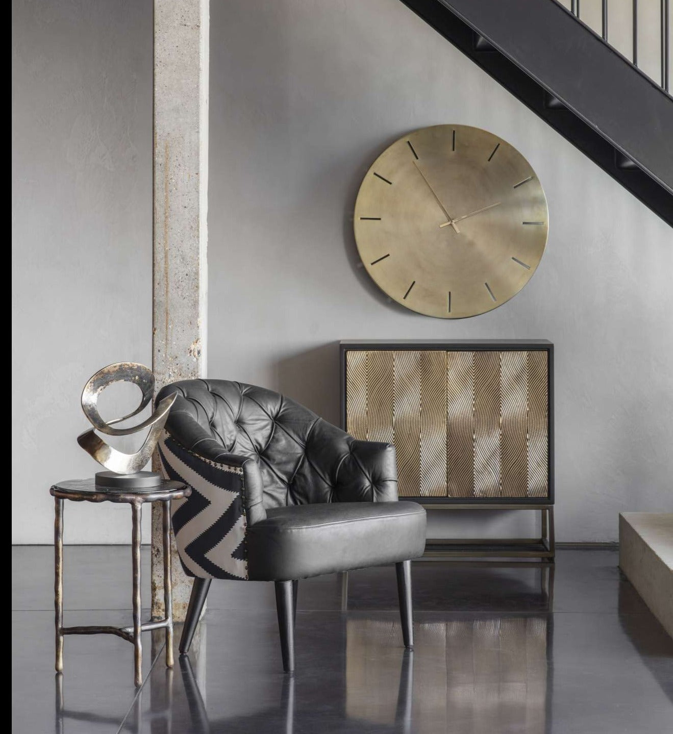 Admiral Occasional Chair with Leather Front & Contrasting Fabric Back - Black/Navy/White