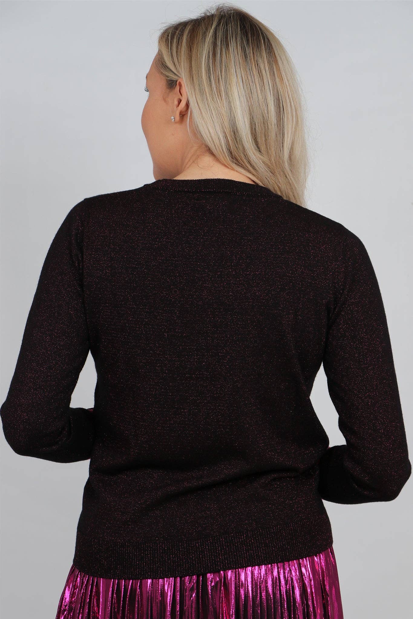Black Fuchsia Glitter Jumper with Star and Stripe Print: Large (16-18)