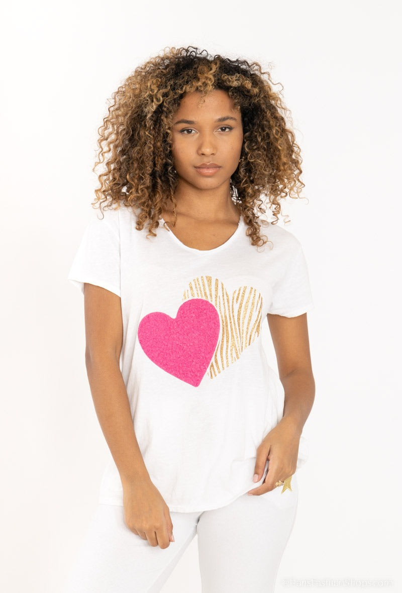 Gold Foiled Leopard Heart T-Shirt with colour contrast Heart