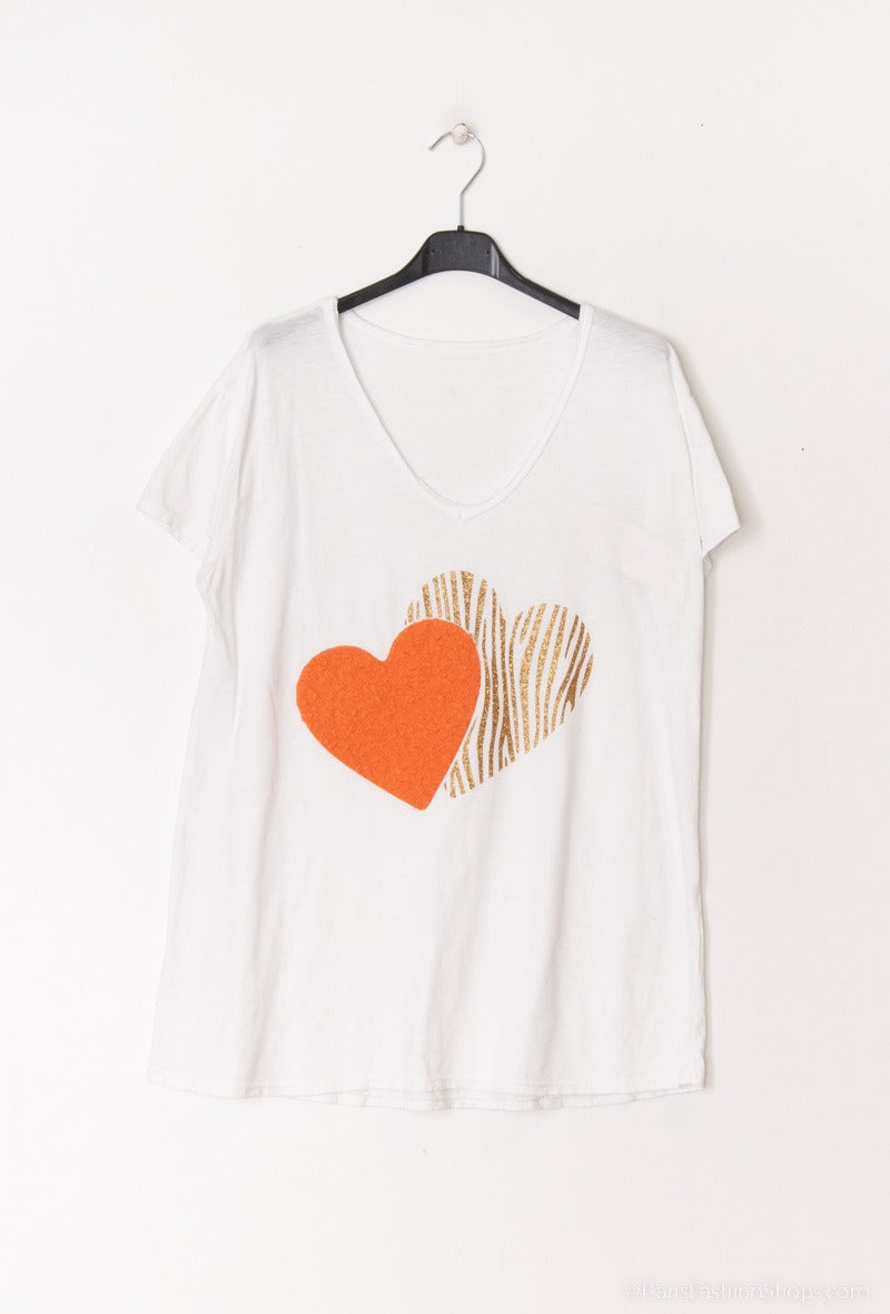 Gold Foiled Leopard Heart T-Shirt with colour contrast Heart