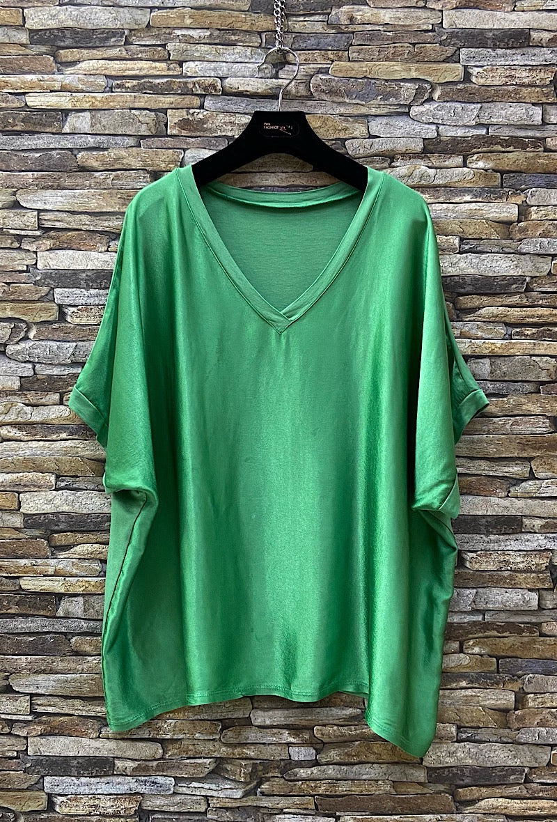 Satin Front Short Sleeve Top
