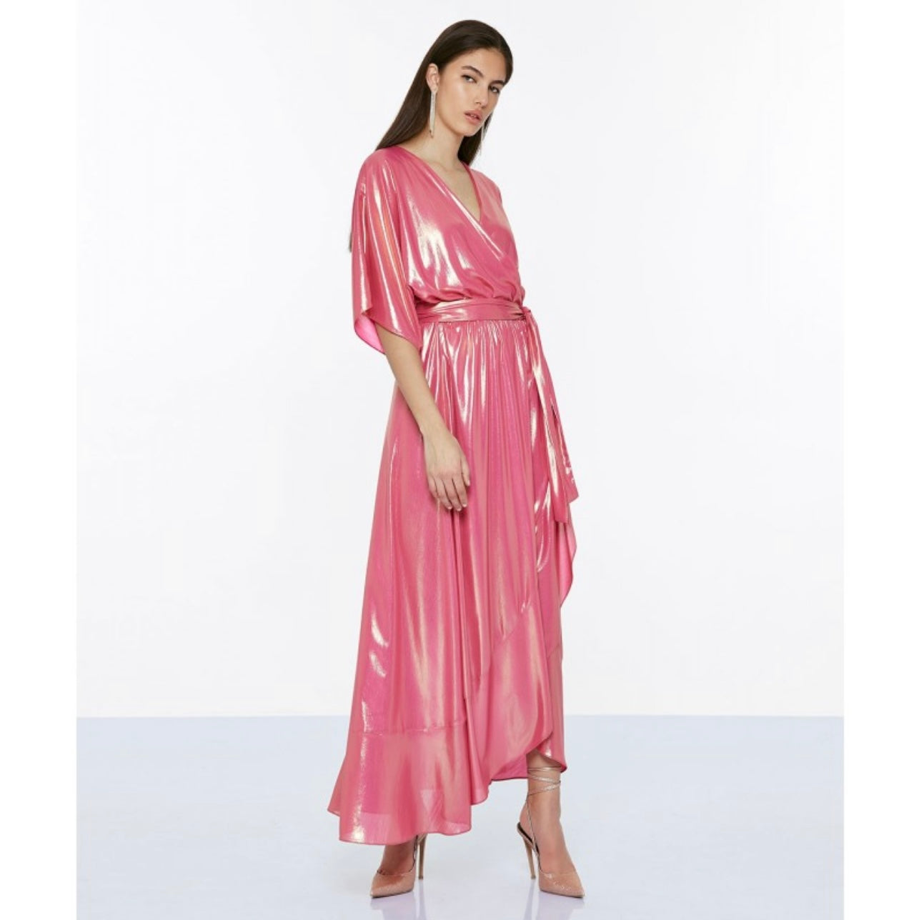 Access fashion shimmer soft fabric cross over dress