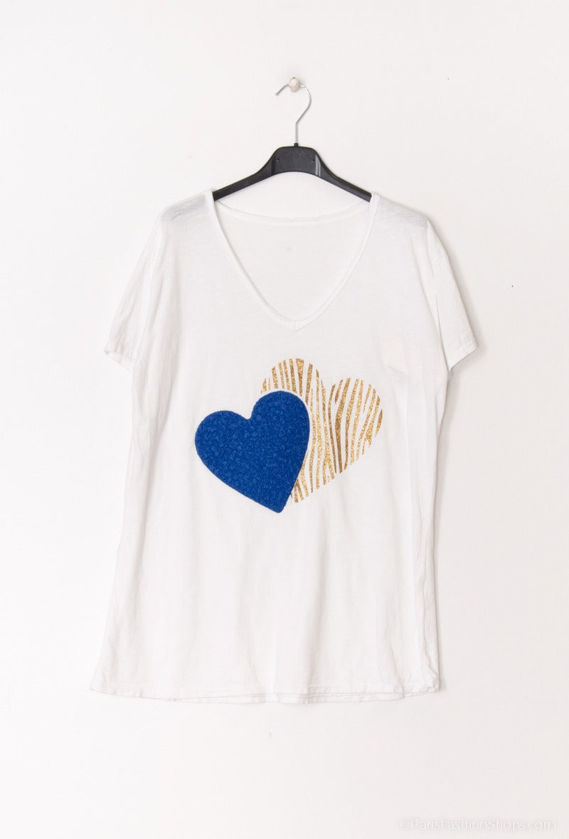 Gold Foiled Leopard Heart T-Shirt with colour contrast Heart