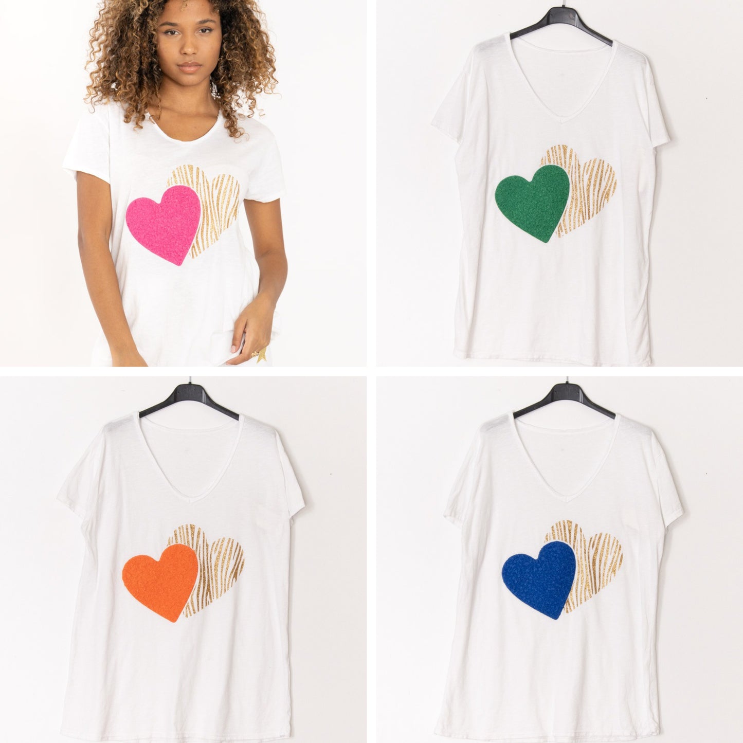 Gold Foiled Leopard Heart T-Shirt with colour contrast Heart
