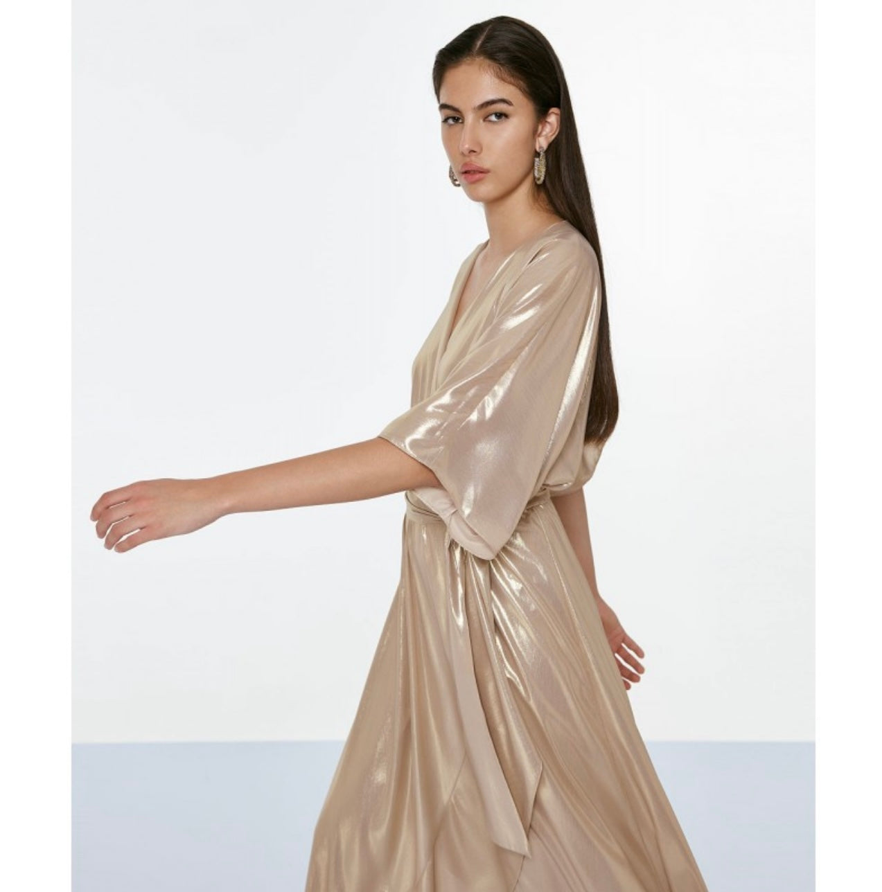 Access fashion shimmer soft fabric cross over dress