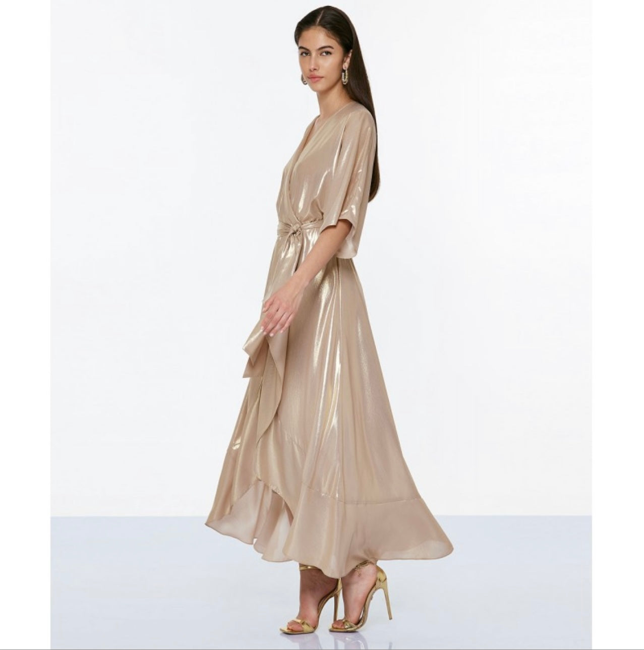 Access fashion shimmer soft fabric cross over dress