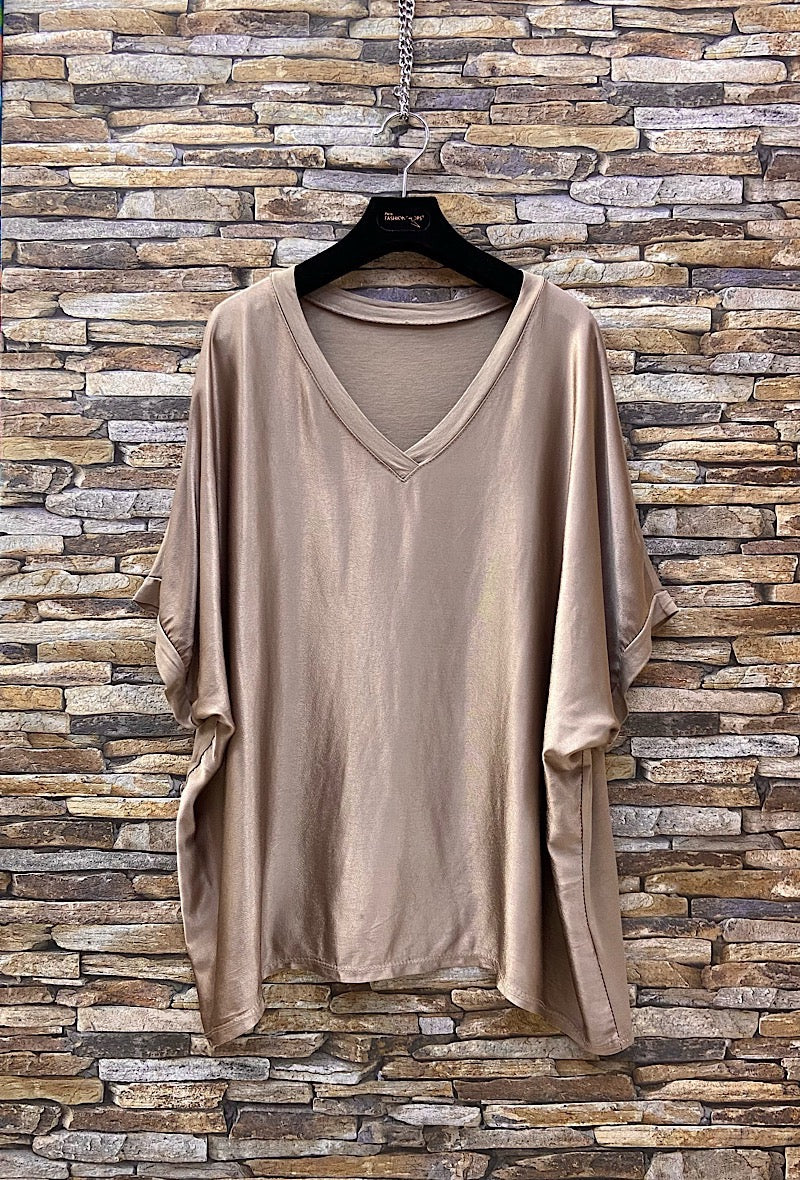 Satin Front Short Sleeve Top