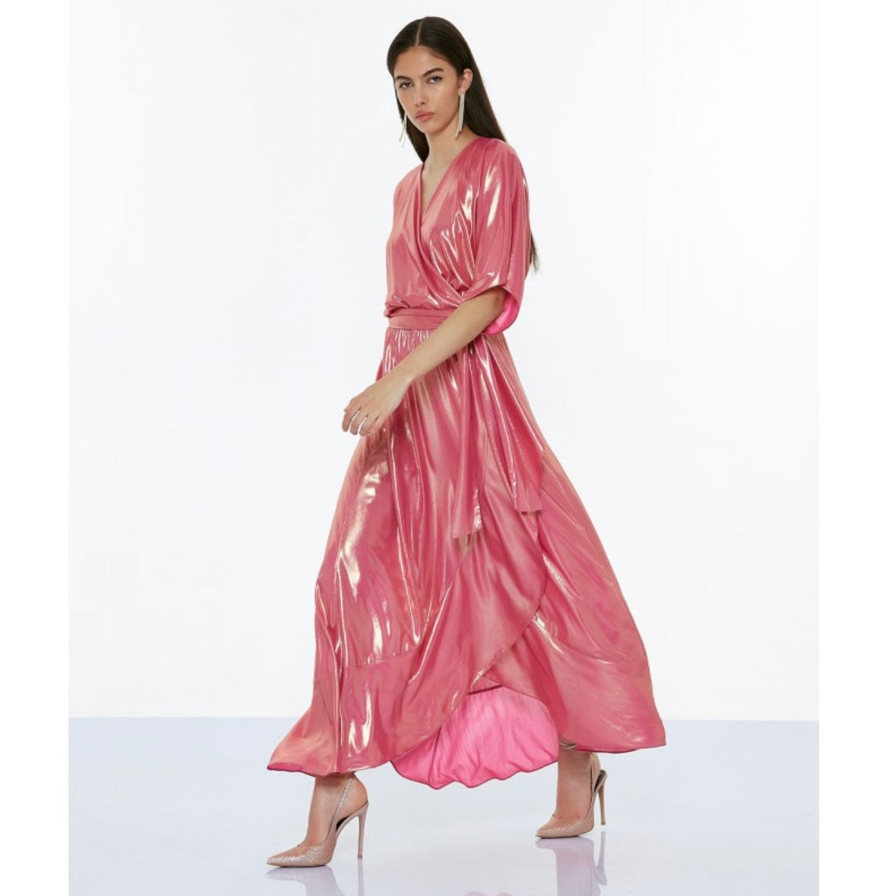 Access fashion shimmer soft fabric cross over dress