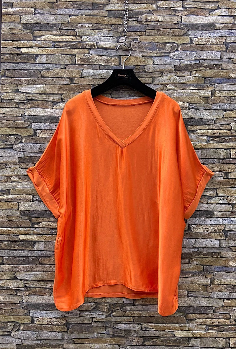 Satin Front Short Sleeve Top