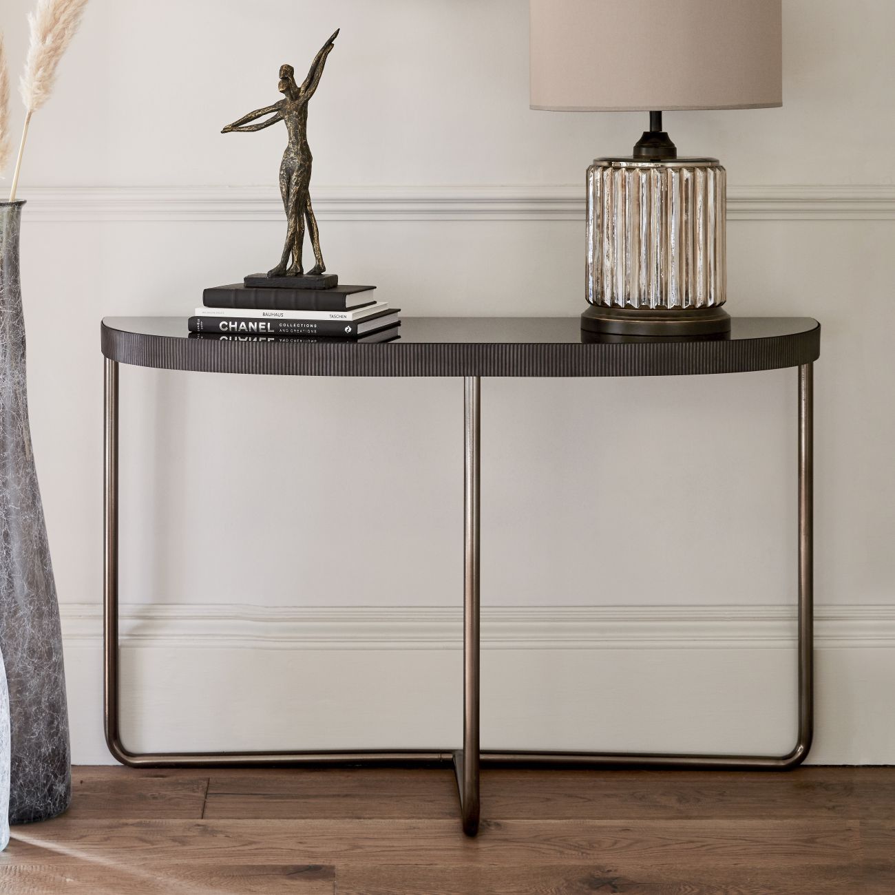 Libra Interiors Knightsbridge Half Moon Console Table with Black Tinted Glass