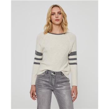 Paz Torras Grey Accent Cream Long Sleeve Sweater