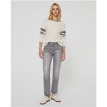 Paz Torras Grey Accent Cream Long Sleeve Sweater