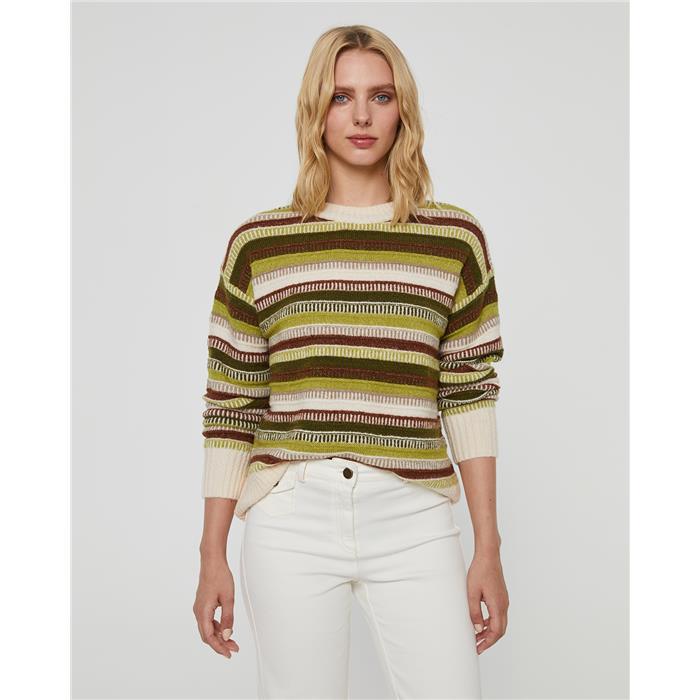 Paz Torras Green Stripe Soft Knit Jumper