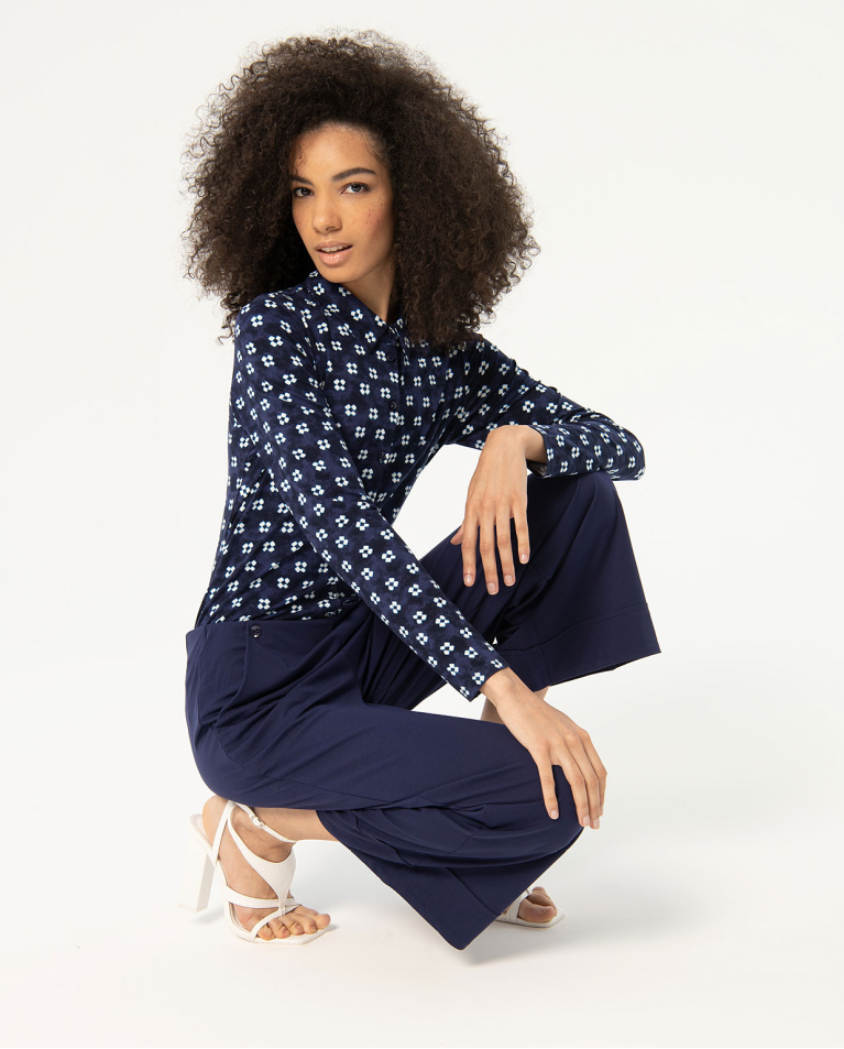 Surkana Esmi Plain wide cropped pants Navy blue