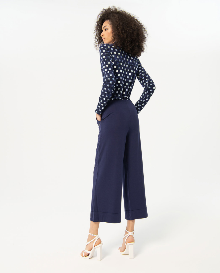 Surkana Esmi Plain wide cropped pants Navy blue
