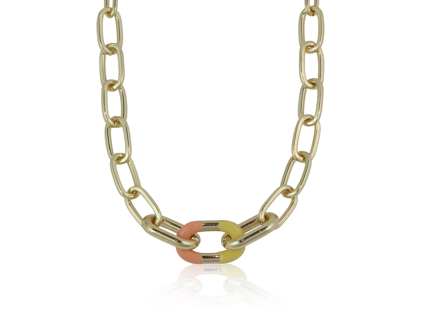 COLOUR BLOCK ENAMELLED NECKLACE - Peach/Yellow
