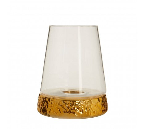 Large Gold Textured base Hurricane Candle Holder