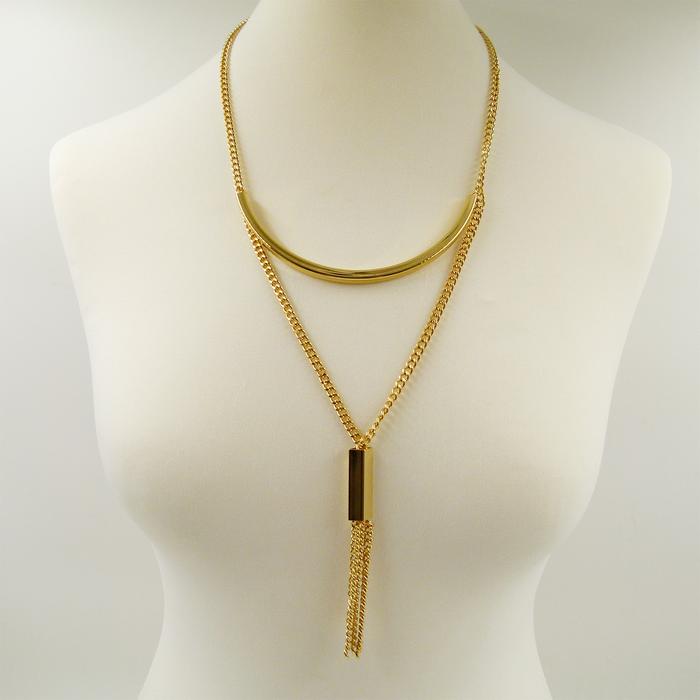 Long curbchain necklace with crescent bar pendants