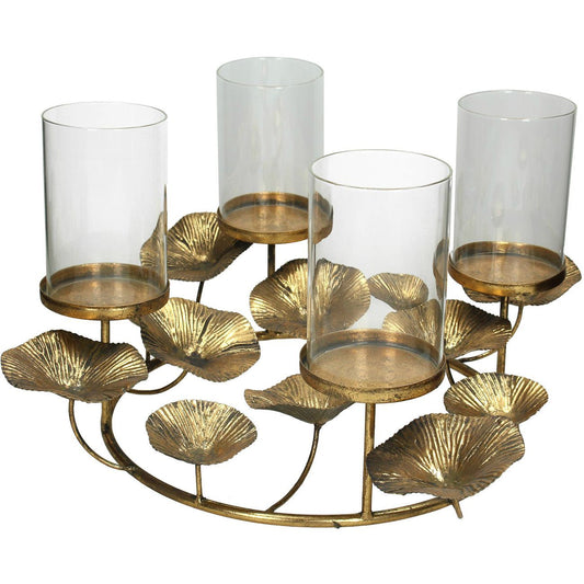 Gold Ginko Leaf Round Candle Holder
