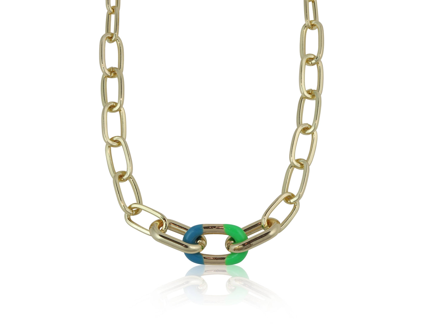 COLOUR BLOCK ENAMELLED NECKLACE - Blue/ Green