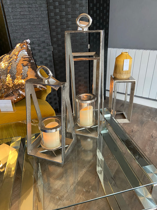 Small Silver Pyramid Candle Holder - 40cm