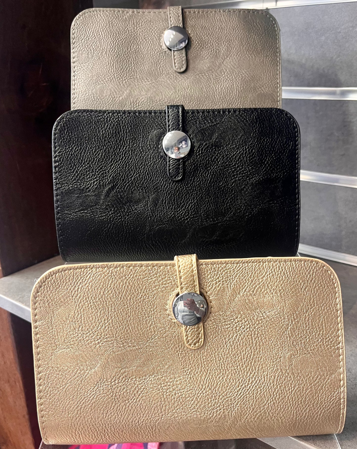 Silver Button Detail Fold-over Wallet