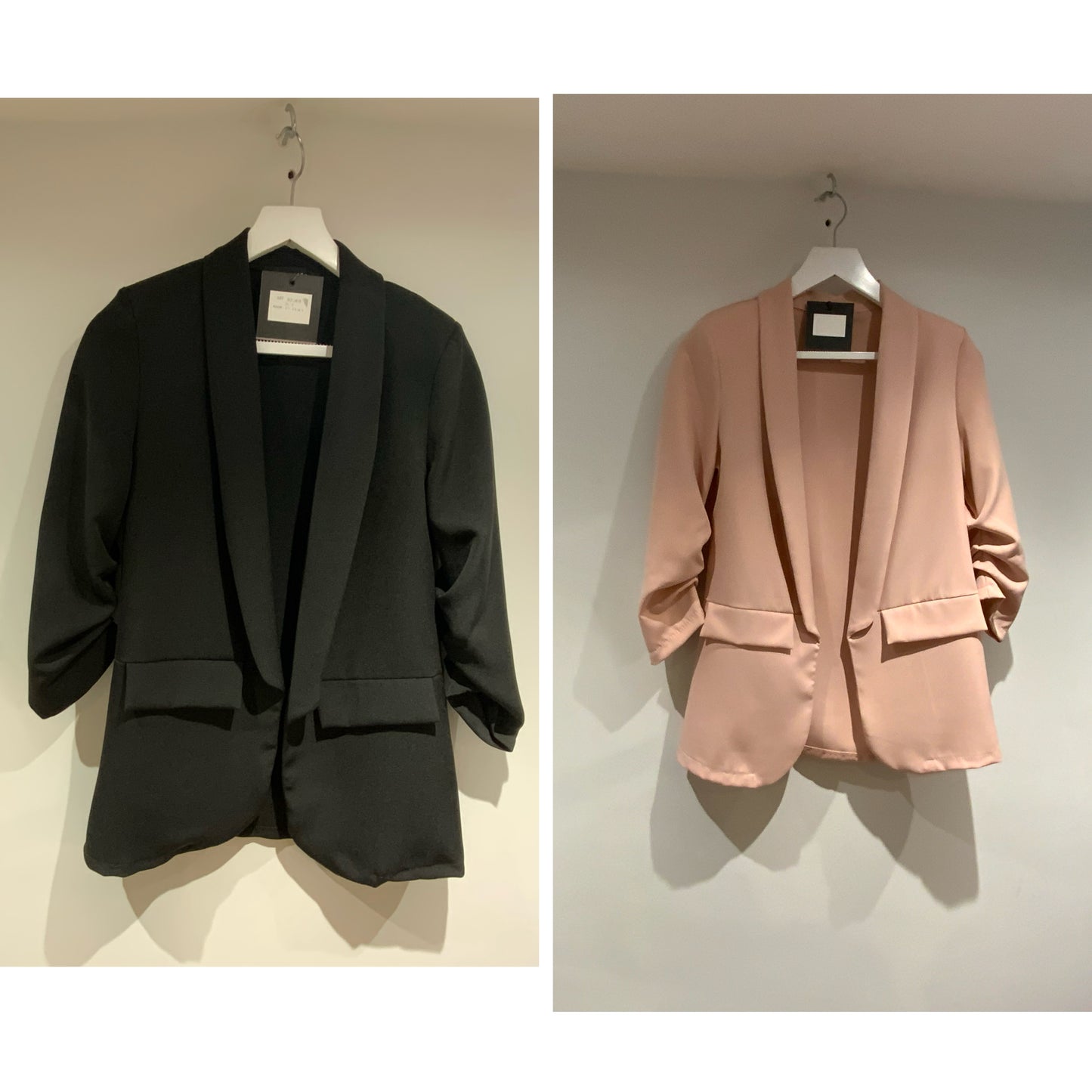 Lapel Detail Ruched Sleeve Blazer