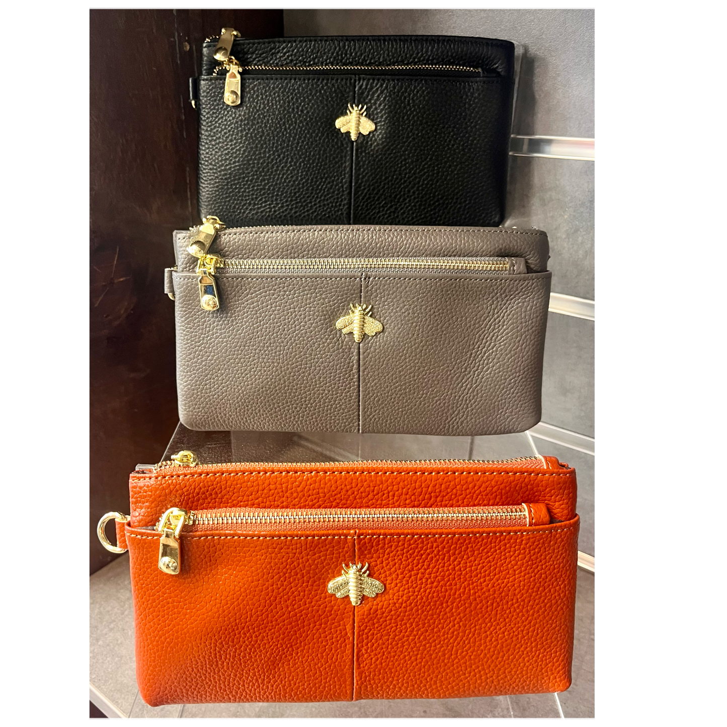 Bee Logo Leather Wallet