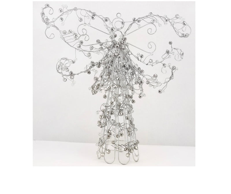 Silver Ball detail Beaded Table Top Angel Decoration - 48cm