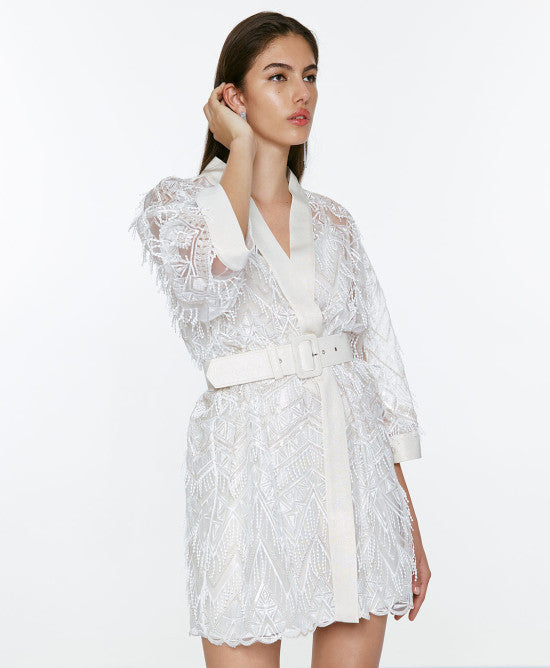 Access fashion Chemise Lace dress with Textured accents