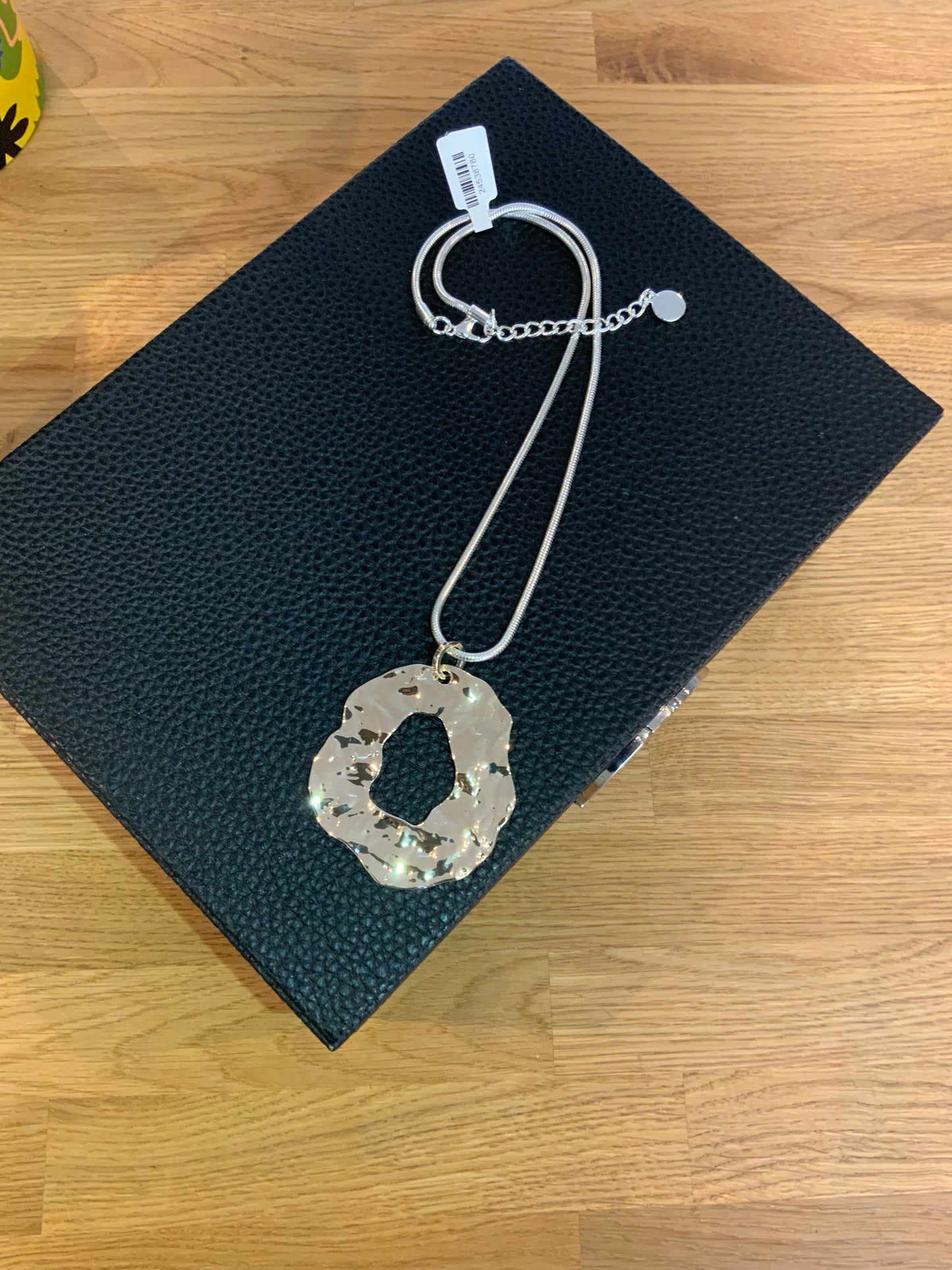Textured Open Oval Pendant on short Snake Chain Necklace