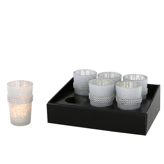 Set of 6 Large Silver Frosted Glitz Tea- Light /Votive Holder