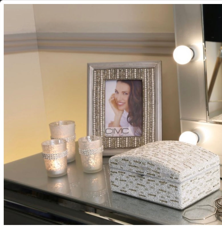 Set of 6 Medium Frosted Silver Glitz Tea-light Holders