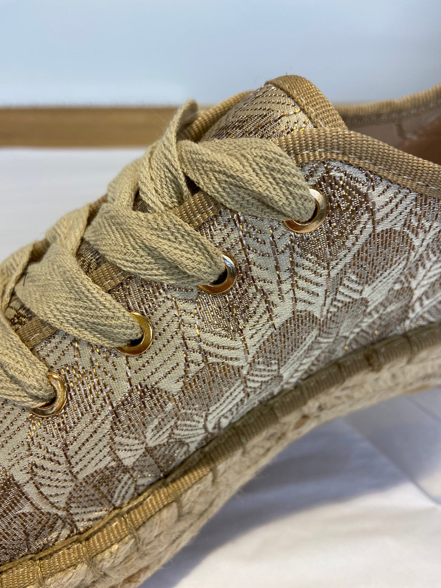 Vanessa Wu Espadrille Sneakers with Gold Feather Patterns