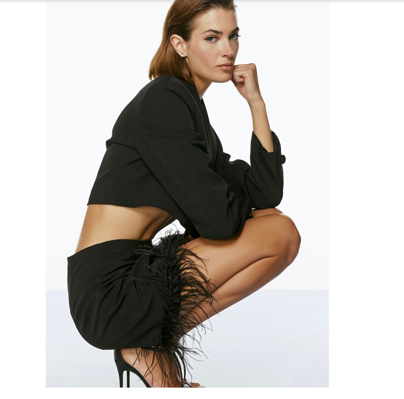 Access Fashion Mini Skirt with Feather Trim