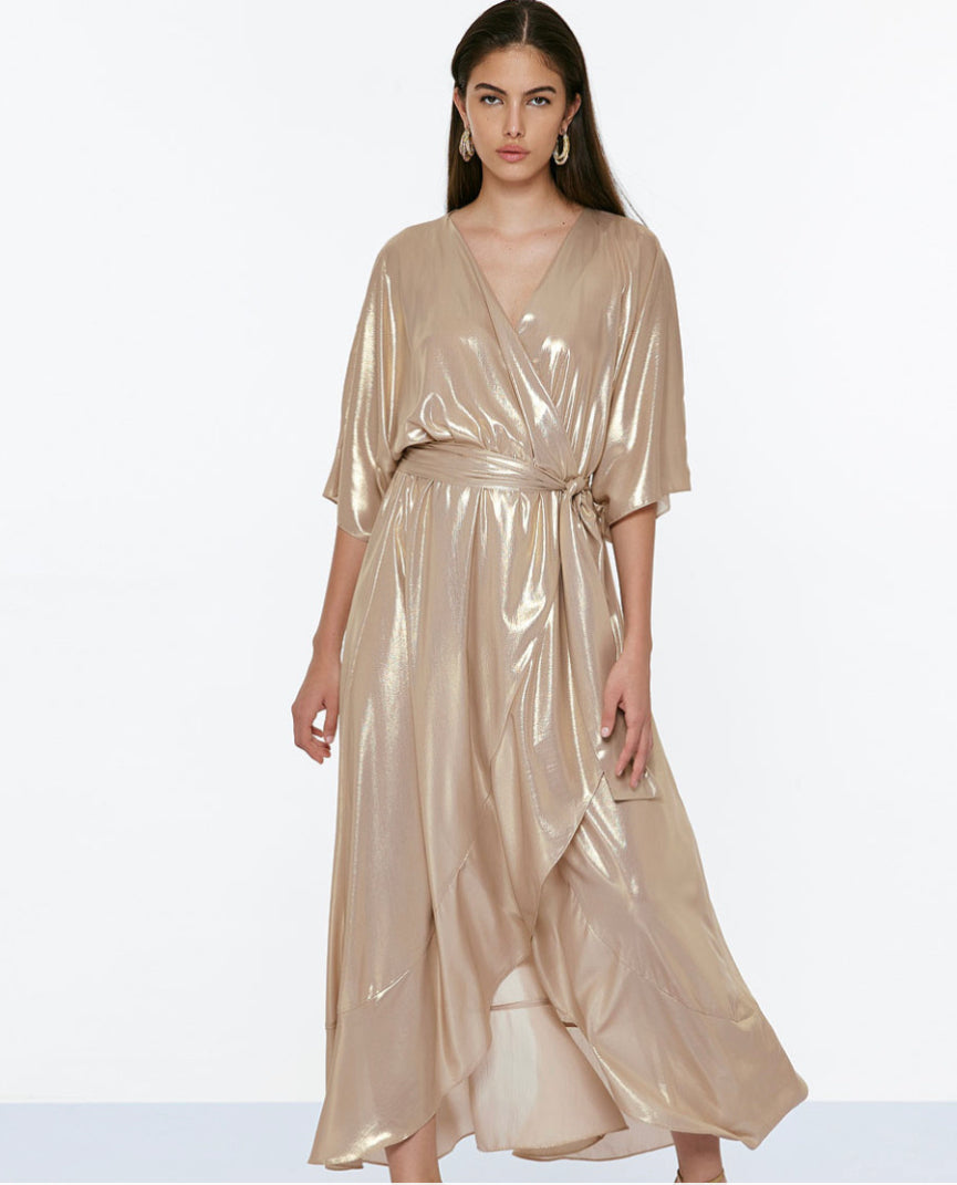 Access fashion shimmer soft fabric cross over dress