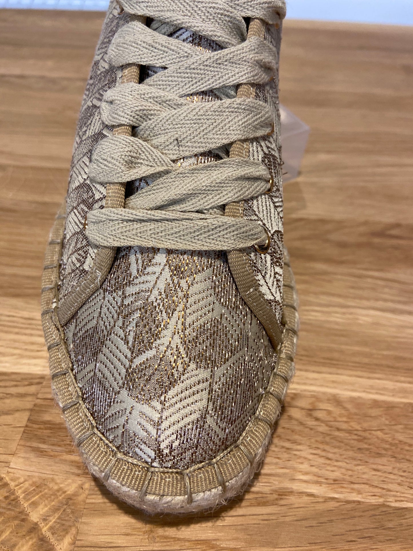 Vanessa Wu Espadrille Sneakers with Gold Feather Patterns