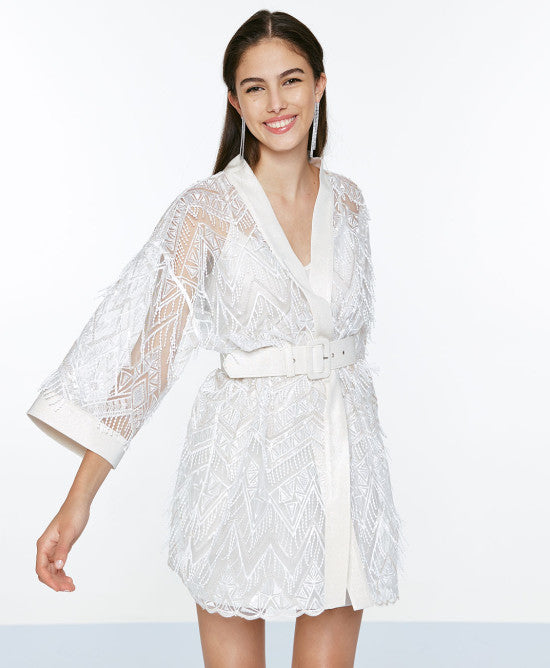 Access fashion Chemise Lace dress with Textured accents