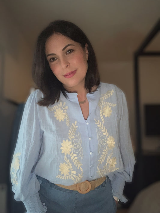 Aria Powder Blue Embroidered Blouse