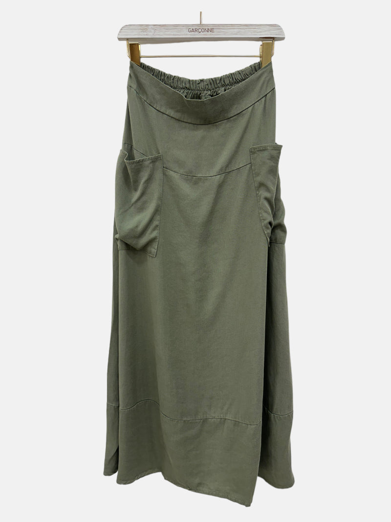 Made in Italy Long Jersey stretch Skirt with Feature Side Pockets