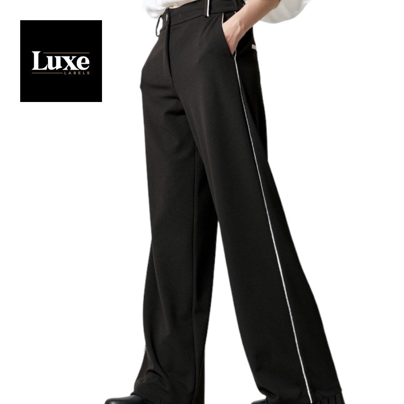 Access Fashion Wide Leg Black Pants with white piping